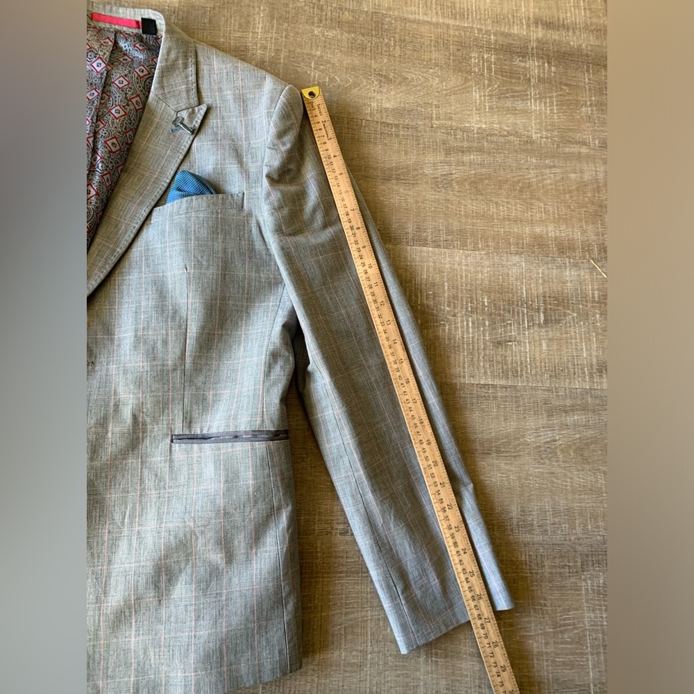 ▶️ Ted Baker Men’s Knit Blazer sz 5 gray plaid designer career formal casual* - Picture 13 of 15